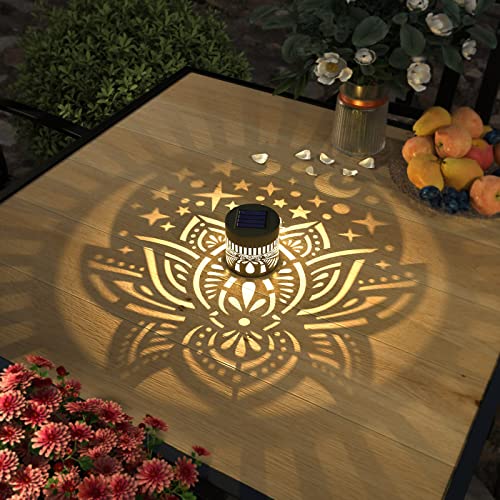4 Pack Solar Fence Lights Metal Solar Powered Outdoor Wall Deck Lights Lotus Theme Waterproof Fence Light for Garden Post Patio Backyard Yard Decor (4 Count)