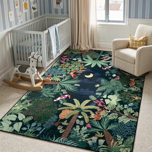 6x9 Jungle Dark Rug Dining Room Rugs for Under Table (54 Sq Ft)