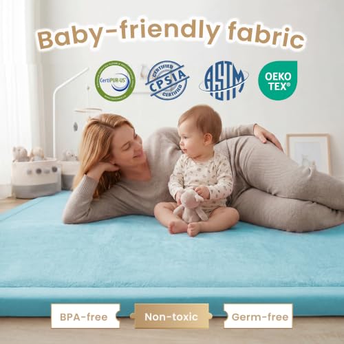 Baby Play Mat for Floor 1.3" Thick Memory Foam Play Mat 79"×118" Tummy Time Crawling with Non