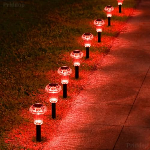 Solar Garden Lights Outdoor Waterproof 8 Pack Red LED Mushroom (8 Count)