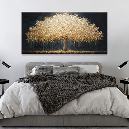 Large Modern Gold Tree Of Life Art Wall Decor For Living Room 29"X 58"