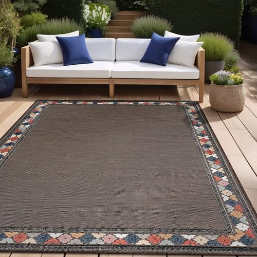 Outdoor Rug 6x9 Modern Bordered Area Rugs for Indoor and Outdoor Patio Easy to Clean Non Shedding Living Room Porch Garden Washable Outside Carpet