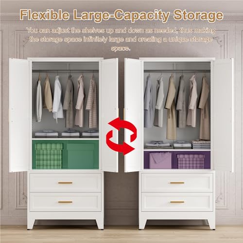 71'' Farmhouse Metal Wardrobe Cabinet with Hanging Rod