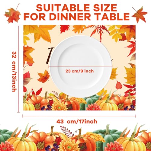 Thanksgiving Plastic Placemats Set of 6 Fall Table mats 17×13×0.04in (6 Count)