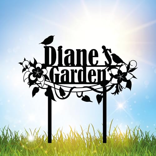 Personalized Flower and Bird Metal Garden Stake