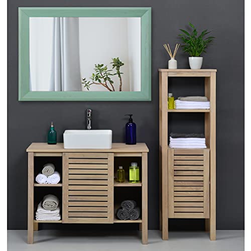 Wood Framed Mirror Rectangle Modern Farmhouse Wall Mirrors Decor Large 26"x18" for Bedroom Living Room Bathroom Green