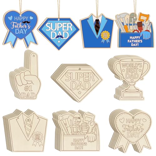 36PCS Wooden Father's Day Crafts for Kids Ornaments to Paint
