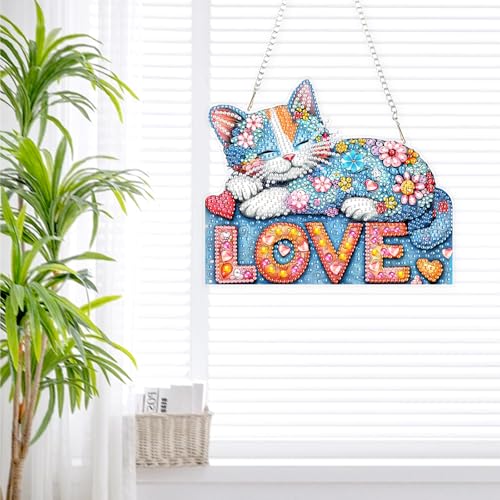 DIY Colorful Cat Diamond Painting Hanging Ornament