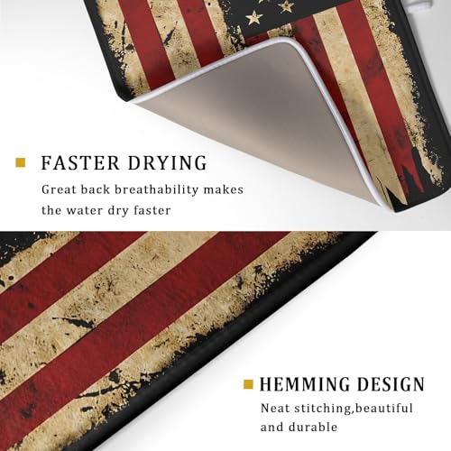4th of July Dish Drying Mat for Kitchen Counter Rustic Black Patriotic Super Absorbent Reversible Microfiber Kitchen Countertop Protector Dishes Pad Large 18x24 inch