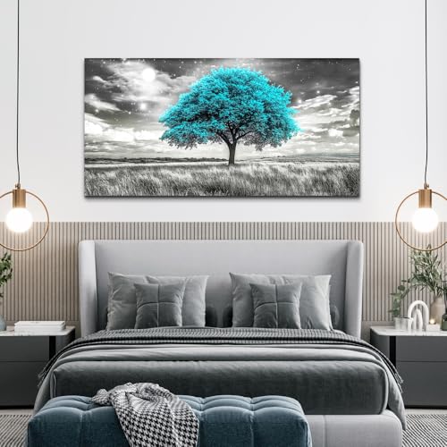Blue Tree Wall Artist Decorated Painting Full Of Stars Black And White Oil Painting Modern Print Canvas Aesthetics Living Room Decoration Bedroom Bathroom Office Wall Decoration 24 X 48 In