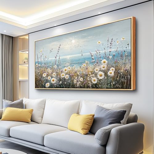 Large Canvas Printing Artworks Mural Wall Decor For Living Room Wall Art For Bedroom Office Decor Blue Ocean Paintings Flowers Watercolour Wall Pictures Home Decor Wood Framed 30x60 In