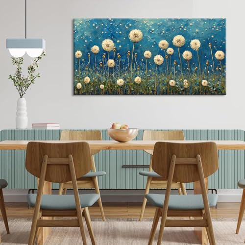 Teal Dandelion Wall Art for Living Room Abstract Blowball Canvas Painting Prints Large Flower Floral Grassland Bedroom Decoration Modern Artwork Decor