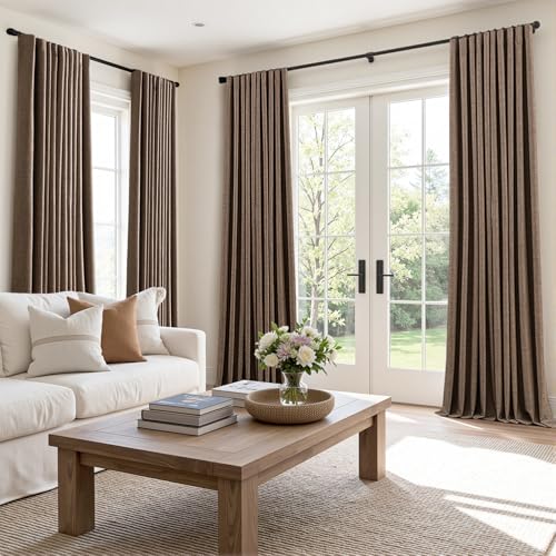 100% Blackout Back Tab Pleat Linen Curtains 50" Wx102 L (2 Count)
