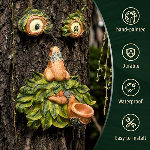 Tree Face Garden Decor with Bird Feeder