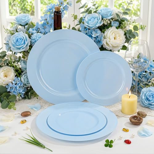 60PCS Light Blue Heavy Duty Plastic Disposable Party Plates Set (60 Count)