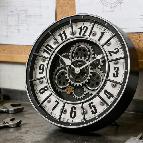 18 Inch Wall Clock with Moving Gears