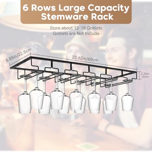6 Row Wine Glass Rack Under Cabinet Large Capacity