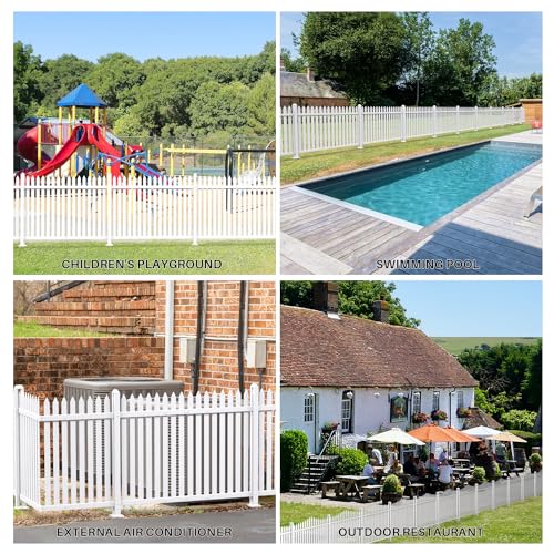 White Vinyl Picket Fence Panels 36" H x 84" W PVC Garden Fences Plastic Decorative for Yard Porch Deck Pool Dog Temporary Fencing