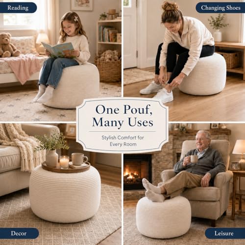 Round Pouf Ottoman Foot Rest 20 X 15
