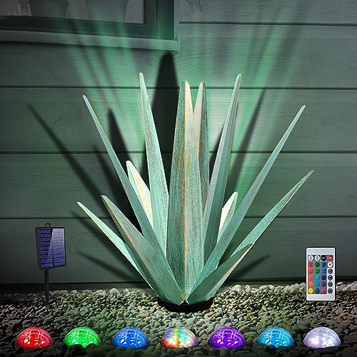 Large Metal Agave Plant Outdoor Decor with Solar Light
