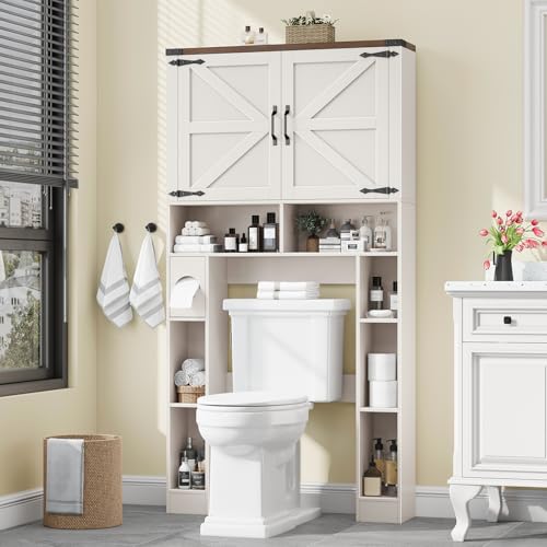 Storage Cabinet Over Toilet with 2 Barn Doors
