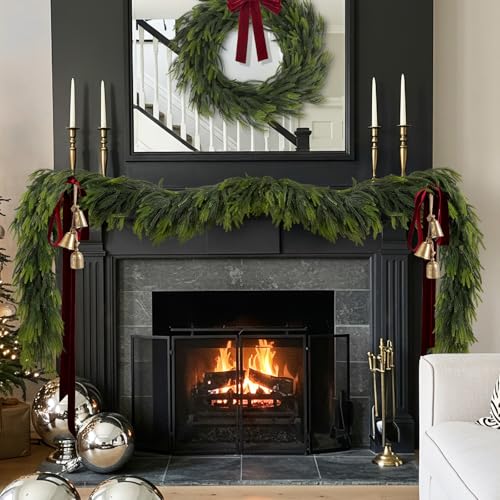 6FT Christmas Norfolk Pine Garland Real Touch Pine Artificial Garlands Faux Greenery Garland Winter Christmas Garland for Table Mantle Holiday Indoor Outdoor Xmas Decorations (24 Foot)