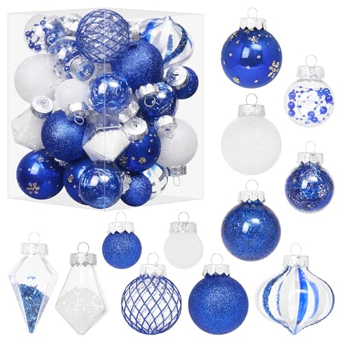 34PCS Blue White Christmas Ball Ornaments Set for Tree Decorations (34 Count)