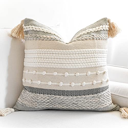 Gray Boho Throw Pillow Cover 22x22