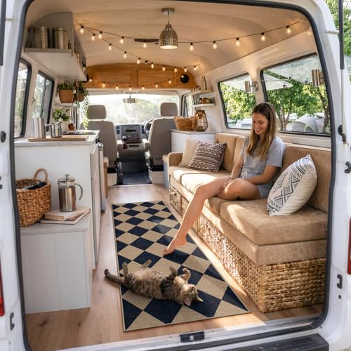 Checkered Easy Jute Outdoor Runner Rug