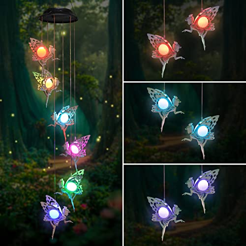 Solar Wind Chimes for Outside Changing Colors Fairy Wind Chime Lights Windchimes Outdoors Unique Decorative Mobile Gifts for Mother's Day Thanksgiving Christmas Birthday