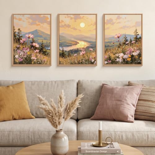Boho Sunset Wildflower Framed Canvas Wall Art