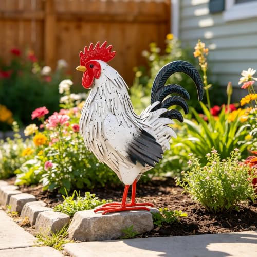 Rooster Garden Statue Sculpture Metal Chicken Yard Decor Outdoor Figurines Patio Backyard Decoration