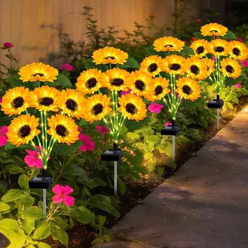 4 Pack Solar Sunflower Lights with 24 Solar Flowers Garden Decor (2 Count)