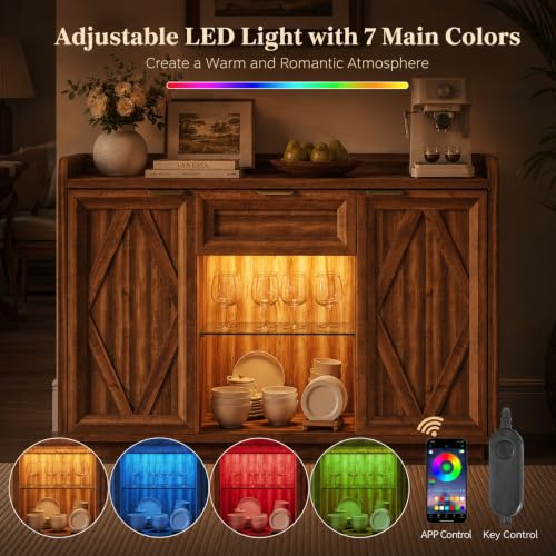 47" Buffet Cabinet with LED Lights & Charging Station