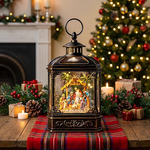 Christmas Snow Globe Lantern Lighted Adoration of The Magi Nativity Manger Scene