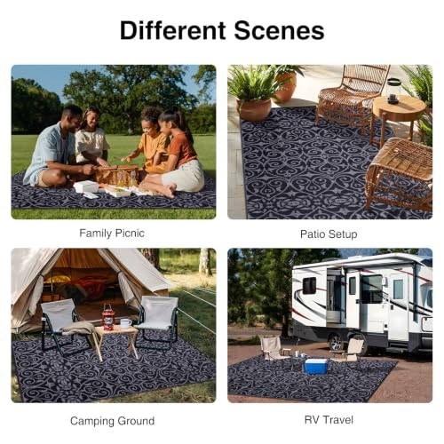 Outdoor Rug 9x12 ft Waterproof Reversible Floral Mat
