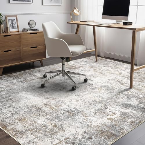 5x8 Area Rug Living Room Rugs Washable Neutral Brown Grey Carpet (24 Count)