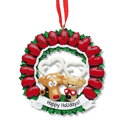 3D Couple Reindeer Family of 15 Ornament 2026 Personalized Family Christmas Ornaments 2026 Holiday Mittens Personalized Tree Ornaments for Grandchildren Siblings & Grandkids of Fifteen Ornament Wreath