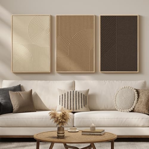 3D Textured Framed Neutral Abstract Wall Art Set (3 Count)