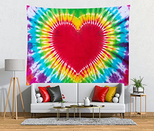 Colorful Tie Dye Tapestry Rainbow Heart Tie Dye Watercolor Wall Hanging Abstract Hippie Wall Decor LBGT Party Supplies Home Bedroom Living Room Decor W106 x H70 inches