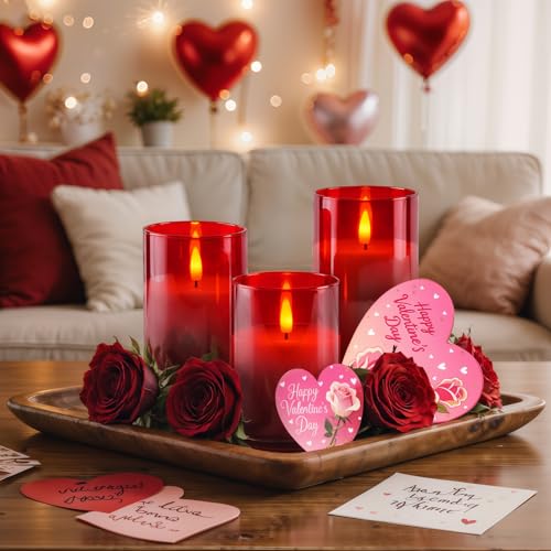 Red Glass Flameless Candles (3 Count)
