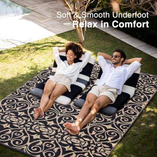 Outdoor Rug 9x12 ft Waterproof Reversible Floral Mat