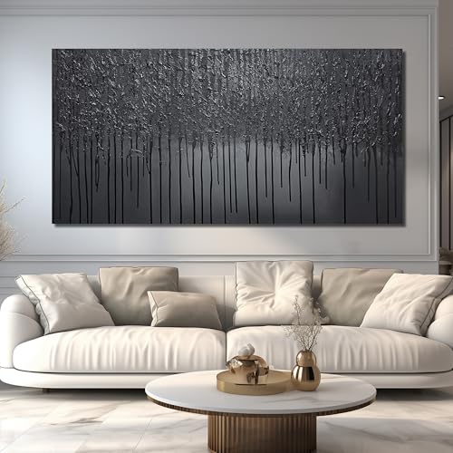 3D Painting Wall Art for Living Room Black Abstract Wall Decor for Dining Room Extra Large Wall Art for Office Size 40 x 80 Inch