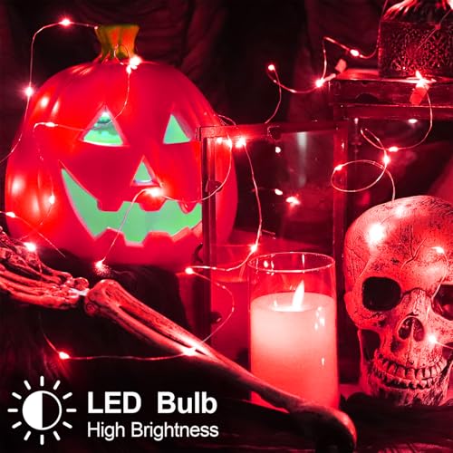 Halloween Christmas Red Fairy String Lights Battery Operated (33 Foot)