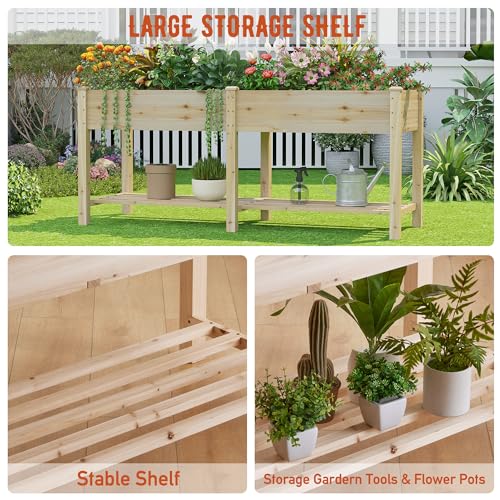 Raised Garden Bed with Legs Elevated Wood Planter Box for Planting Vegetables Flowers Garden Patio Balcony Garden beds Outdoor with Liner