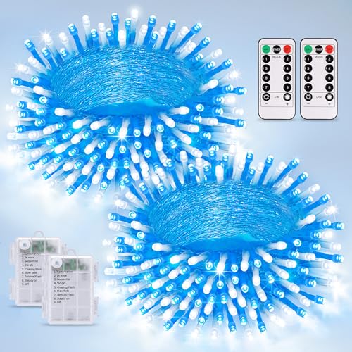 2 Pack Blue and White Battery String Lights (100 Count)
