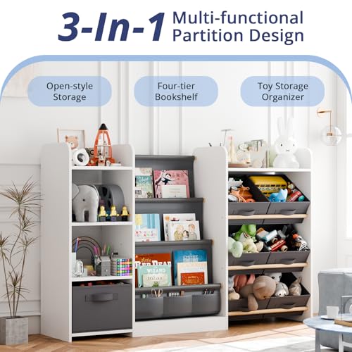 Kids Bookshelf and Toy Storage with 7 Removable Bins
