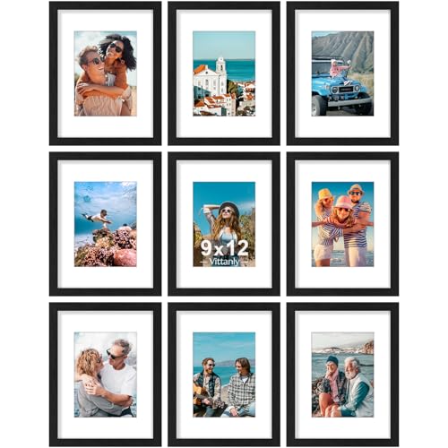 9x12 Picture Frames Set of 9 for Wall or Tabletop Display (9 Count)