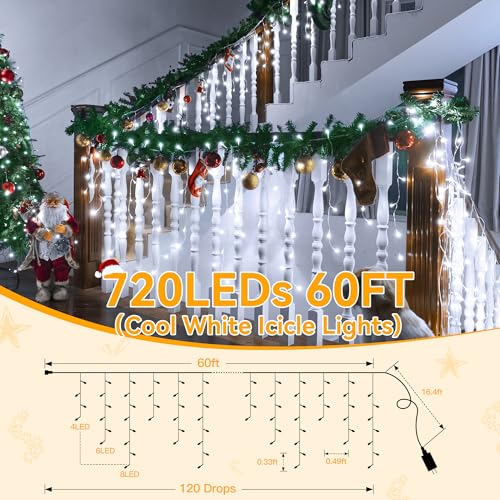 Icicle Lights for Outside 720LED 60FT (60 Foot)