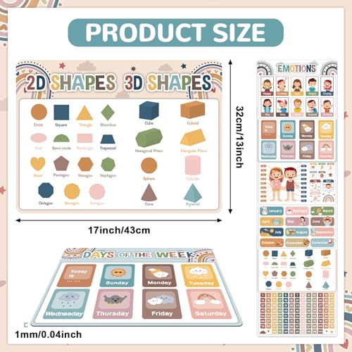 Preschool Placemats Set of 6 Boho Kid Plastic Table Mat 17×13×0.04in (6 Count)